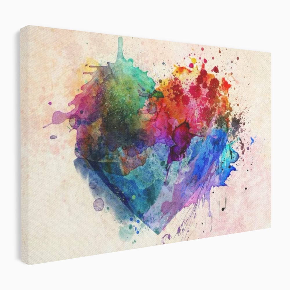 Tablou canvas cu tablou canvas cu inima colorata, fara rama, pe sasiu de lemn